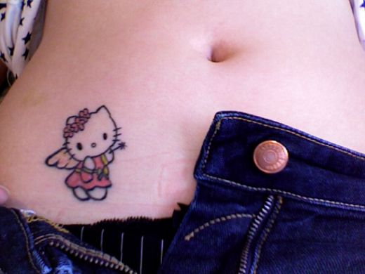 Hello Kitty Tattoo On Right Hip