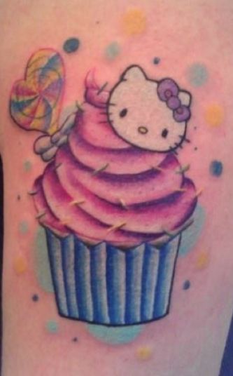 Hello Kitty With Cupcake Tattoo