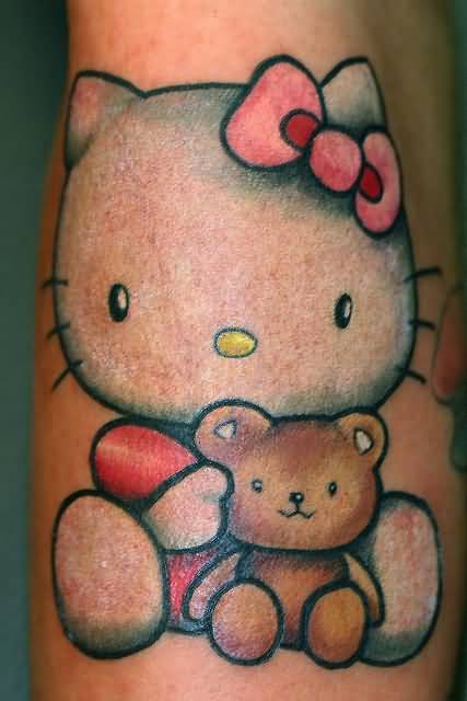 Hello Kitty With Teddy Bear Tattoo