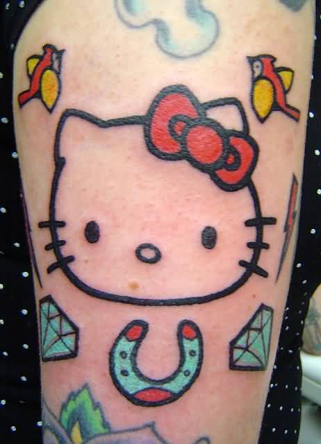 Horseshoe And Hello Kitty Tattoo