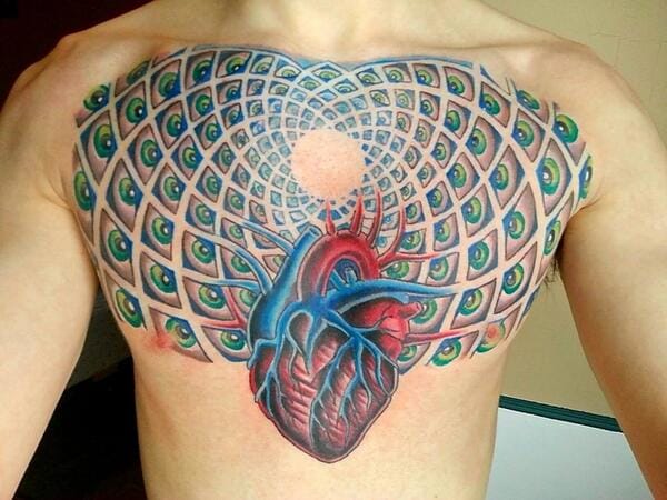 Human Heart Alex Grey Tattoo On Man Chest