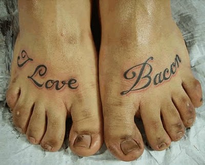I Love Bacon Tattoo on Feet