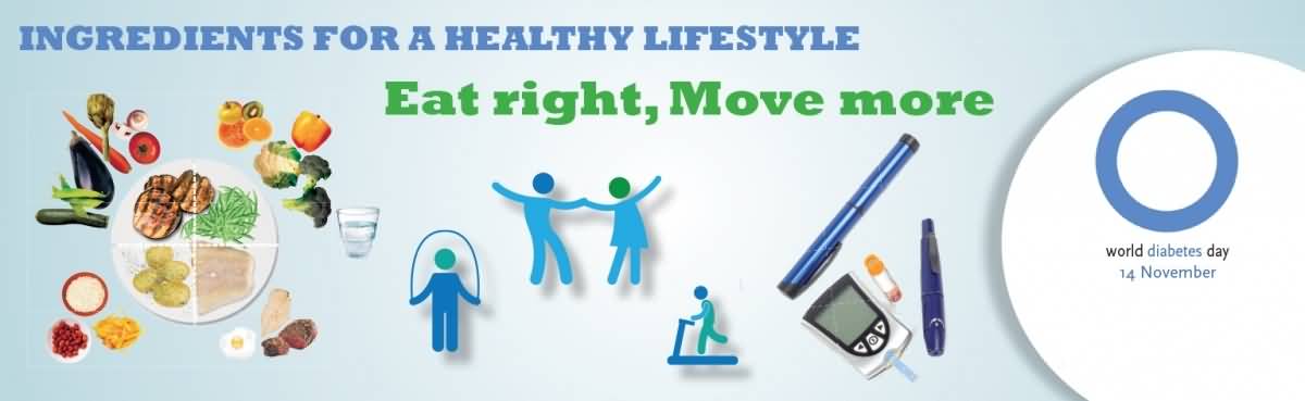 Ingredients For A Healthy Lifestyle Eat Right, Move More World Diabetes Day Header Image