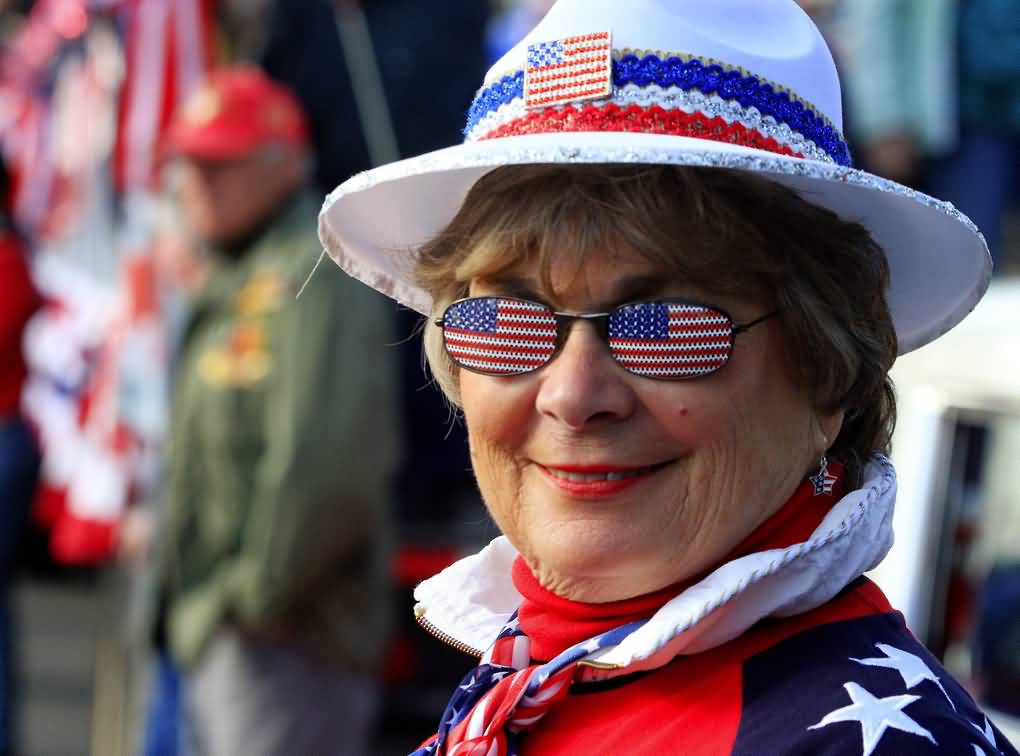 Loree Pickett Wears The American Flag Glasses Proudly As She Watches The Veterans Day Parade