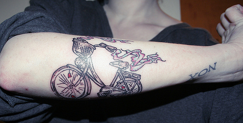 Nice Bicycle Tattoo On Right Arm
