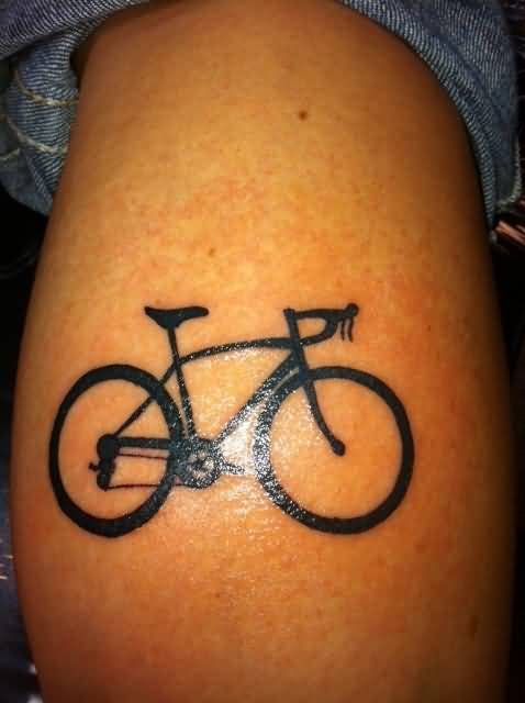 Nice Outline Black Bicycle Tattoo On Leg Calf
