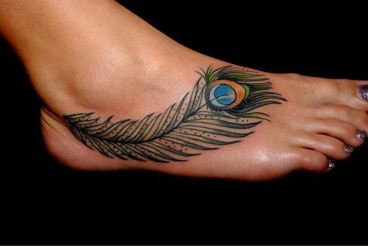 Nice Peacock Feather Tattoo On Right Foot