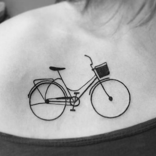 Outline Bicycle Tattoo On Front Shoulder