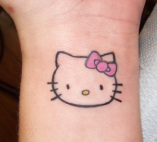 Outline Hello Kitty Head Tattoo On Wrist