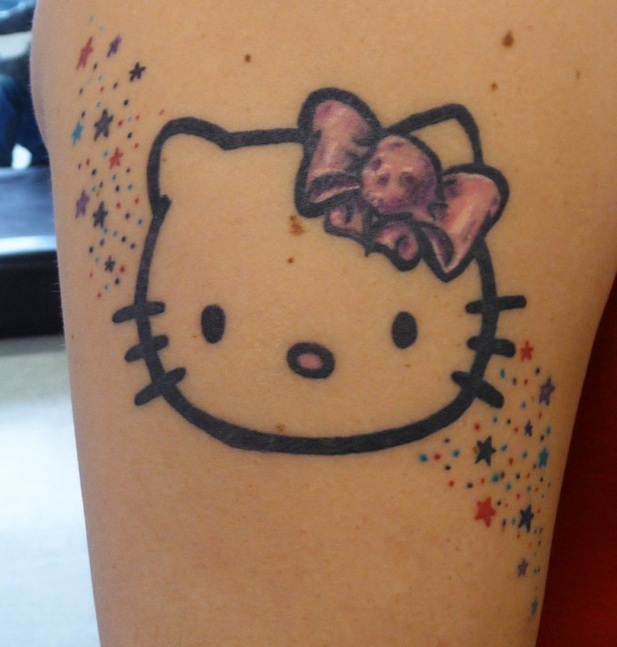 Outline Hello Kitty Head Tattoo