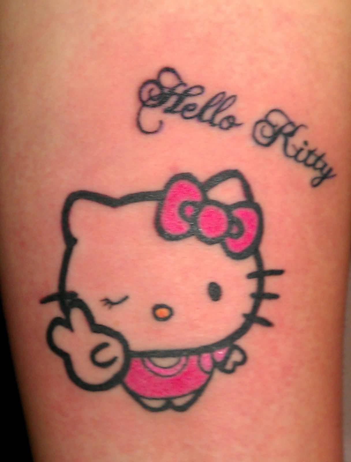Outline Hello Kitty Tattoo On Bicep