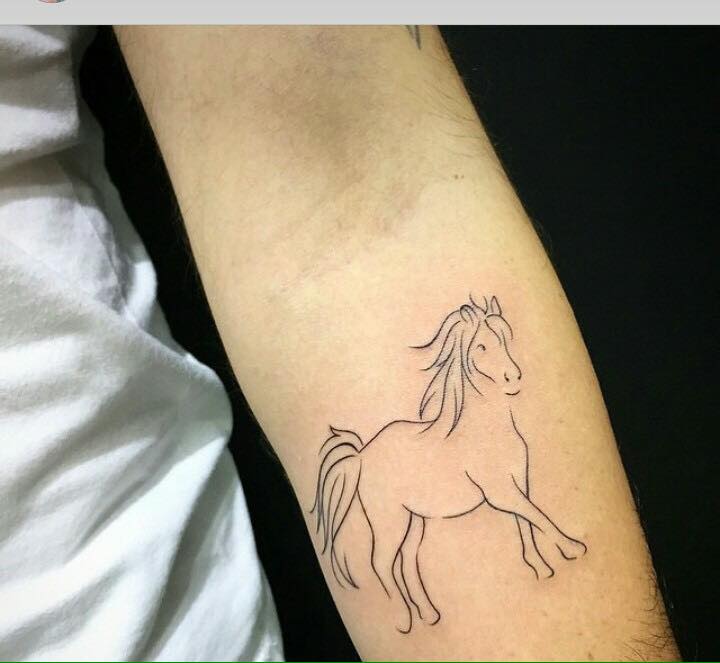 Outline Horse Tattoo On Left Forearm