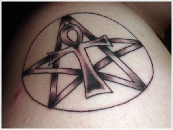 Pentagram Star And Ankh Tattoo