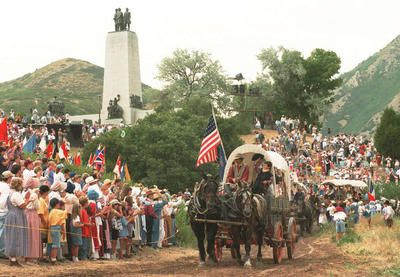 Photo of A Re-Enactment Of Mormon Pioneers Arriving In Salt Lake Valley Pioneer Day Picture