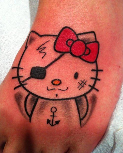Pirate Hello Kitty Tattoo On Left Foot