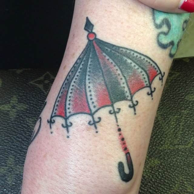 Red And Black Umbrella Tattoo