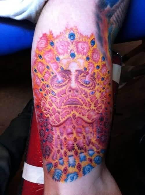 Red Ink Alex Grey Tattoo On Leg