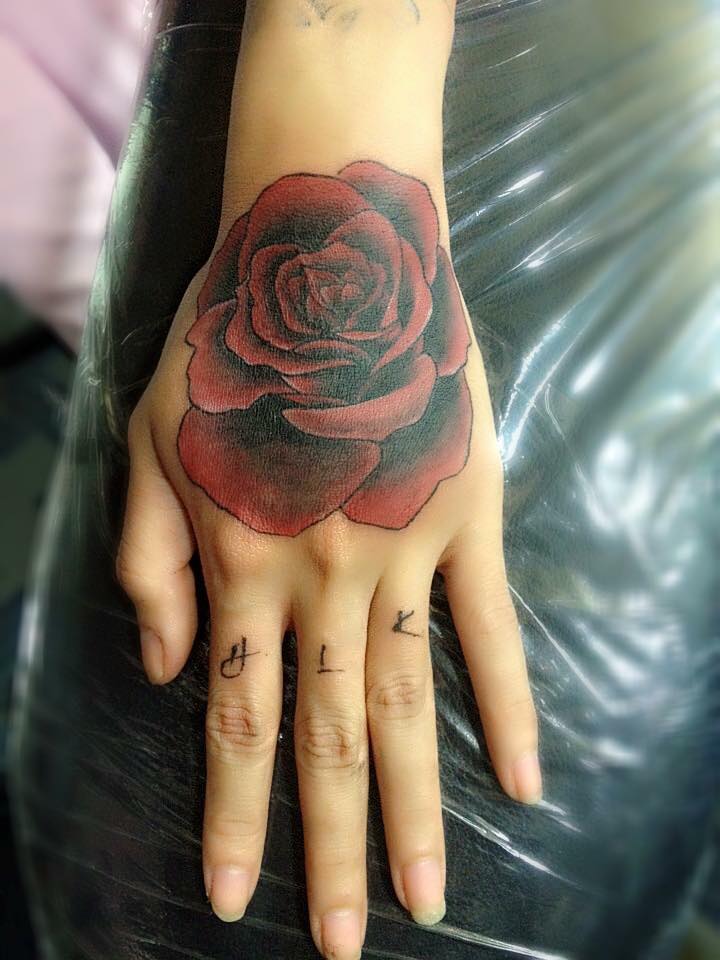 Red Rose Tattoo On Left Hand
