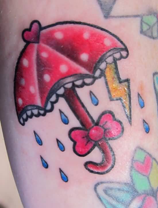 Red Umbrella With Bow Tattoo