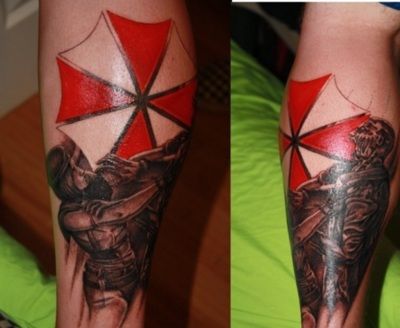 Resident Evil Umbrella Tattoo On Leg Calf