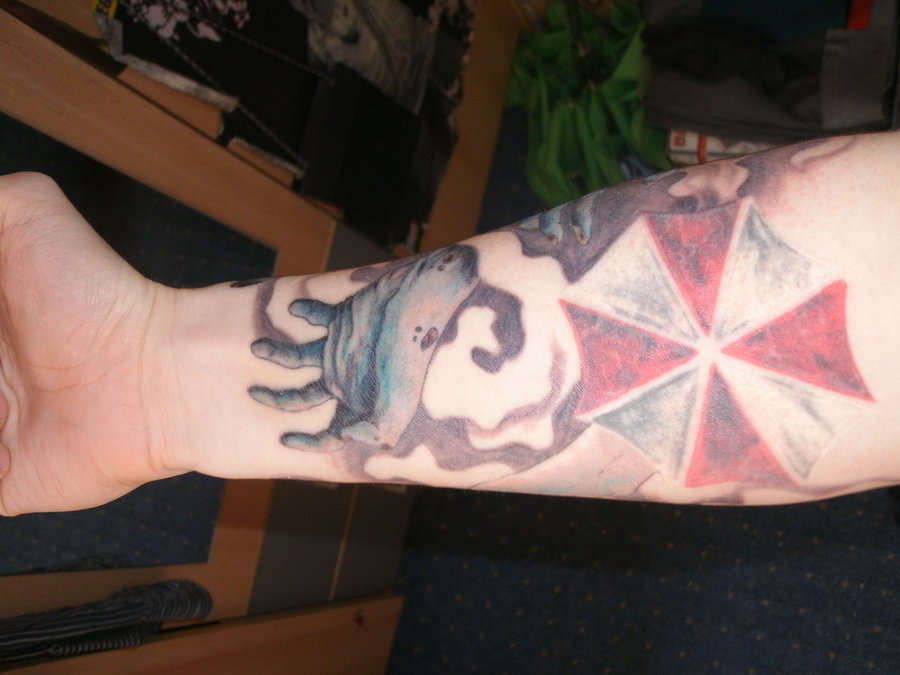 Resident Evil Umbrella Tattoo On Right Forearm by Dasolli