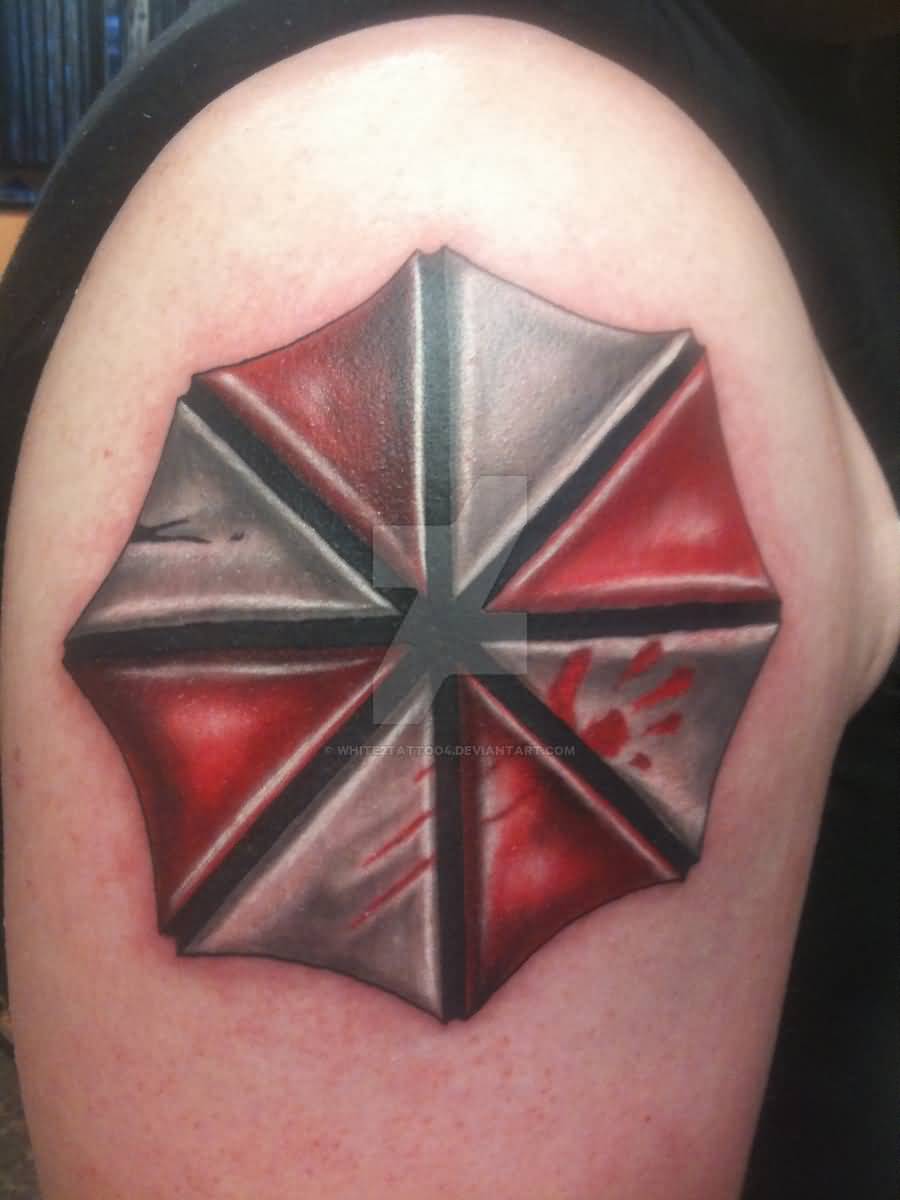 Resident Evil Umbrella Tattoo On Shoulder by White2tattoo