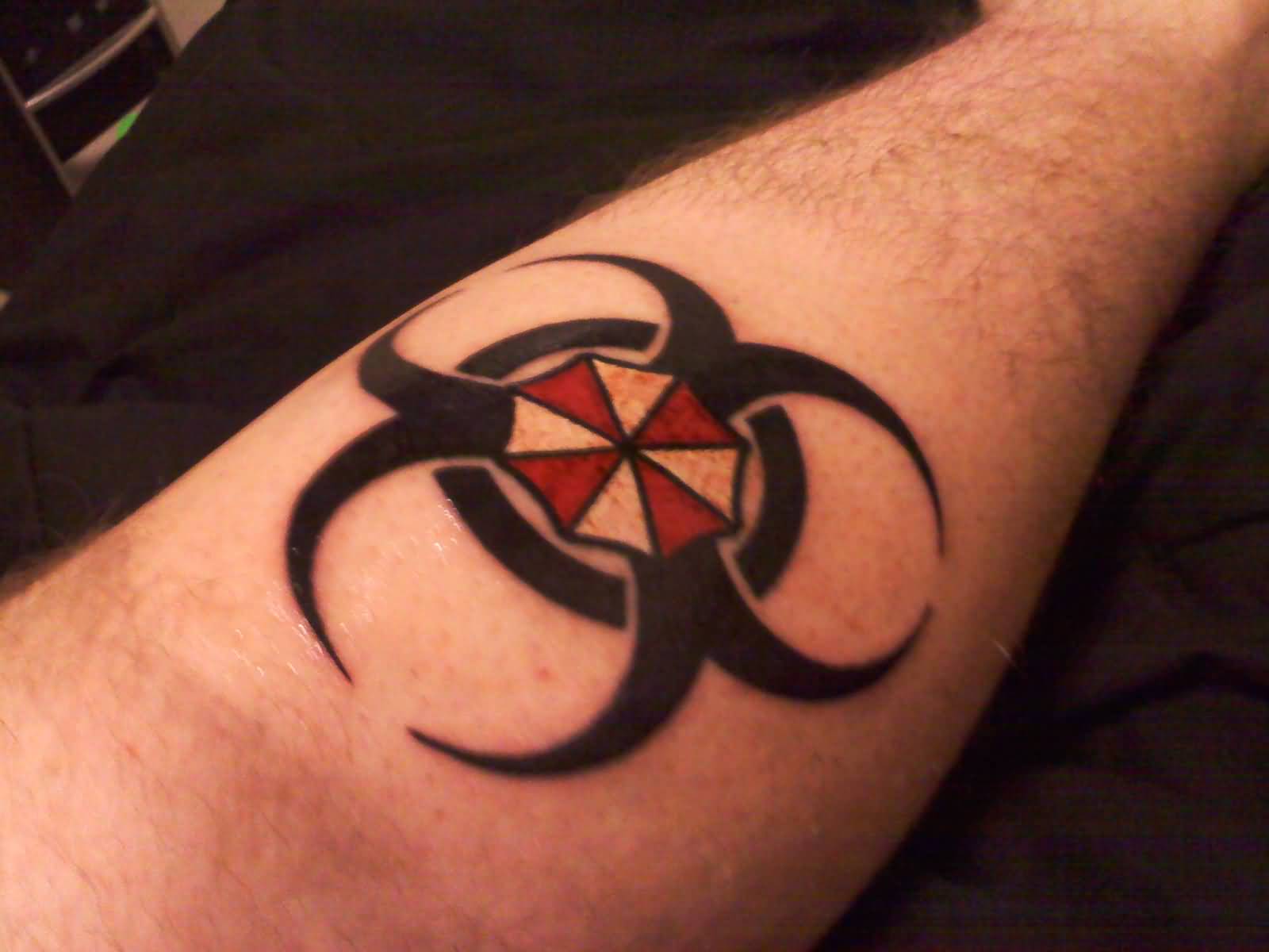 Resident Evil Umbrella Tattoo on Left Forearm by Tomatoman7