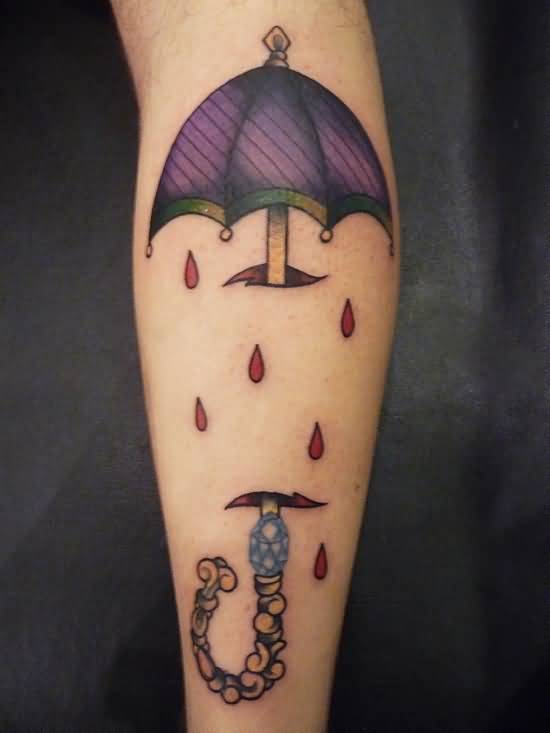 Ripped Skin Umbrella Tattoo On Leg