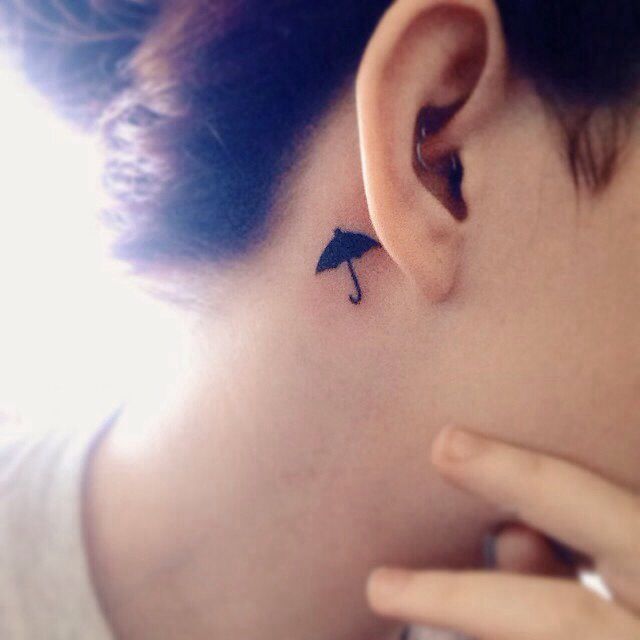 Simple Black Umbrella Tattoo Behind The Ear