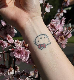 Simple Hello Kitty Head Tattoo On Wrist