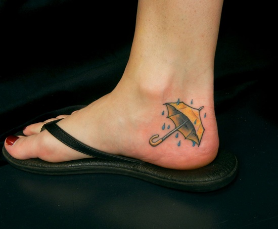 Simple Umbrella Tattoo On Girl Heel