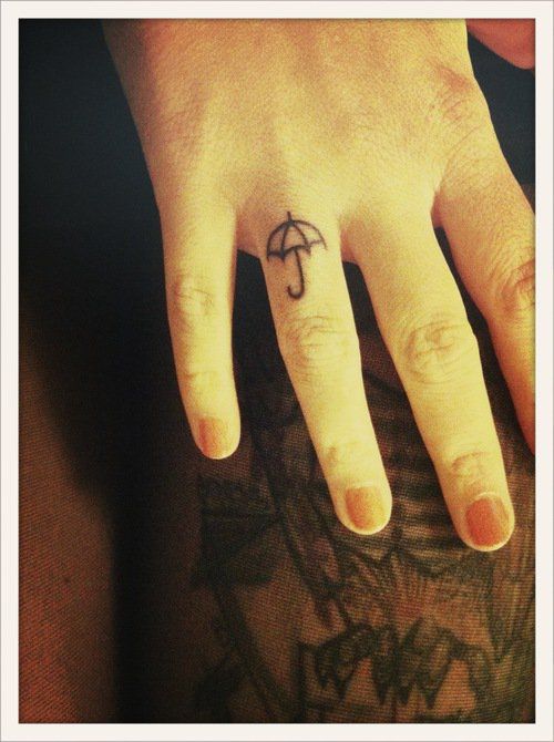Simple Umbrella Tattoo On Girl Right Hand Finger
