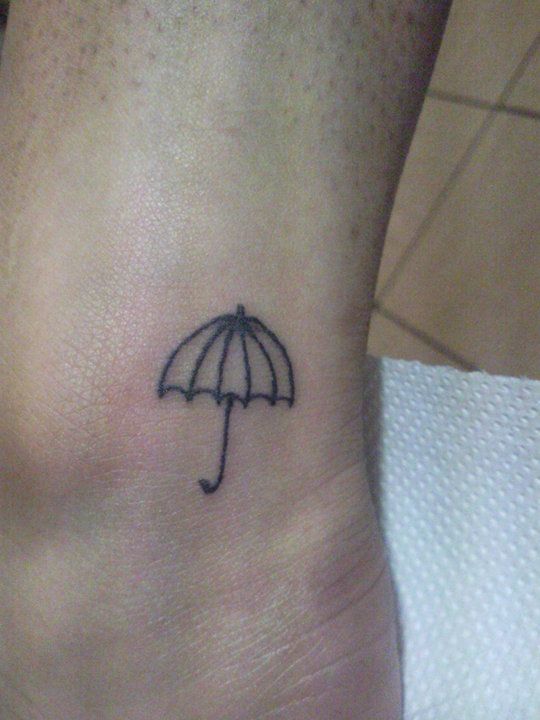 Simple Umbrella Tattoo On Right Ankle