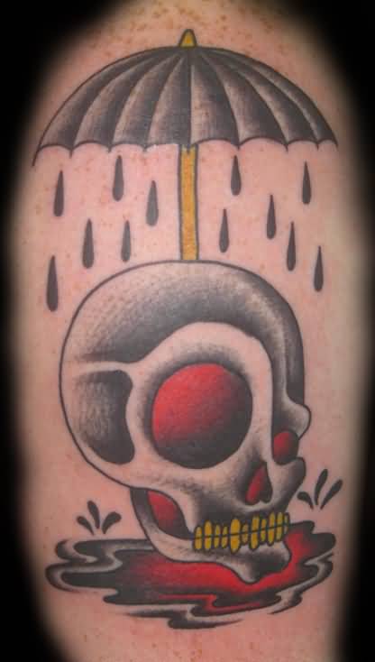 Skull With Umbrella Tattoo Design