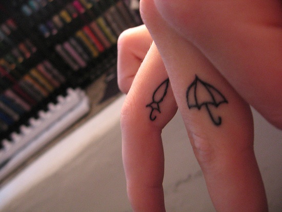 Small Outline Umbrella Tattoo On Finger