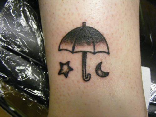 Star And Moon With Umbrella Tattoo