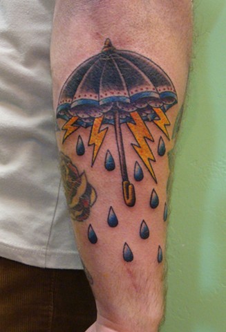 Storm Umbrella Tattoo On Sleeve