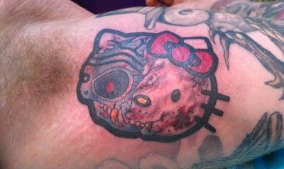 Terminator Hello Dead Kitty Tattoo On Bicep