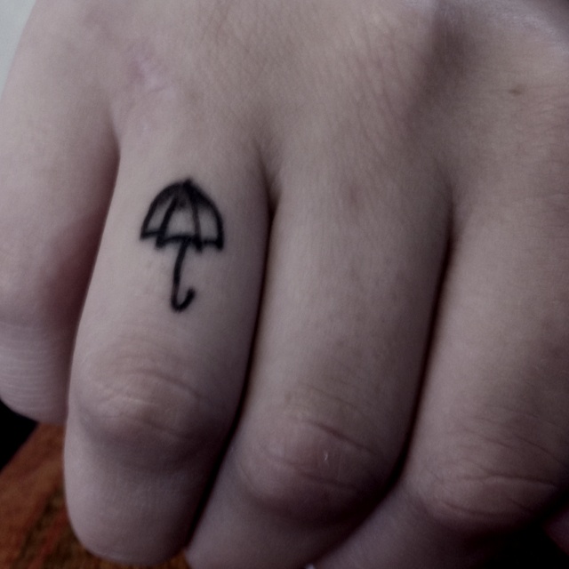 Tiny Simple Umbrella Tattoo Design For Finger