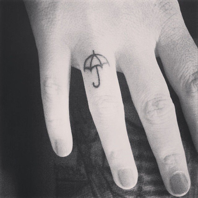 Tiny Simple Umbrella Tattoo On Finger