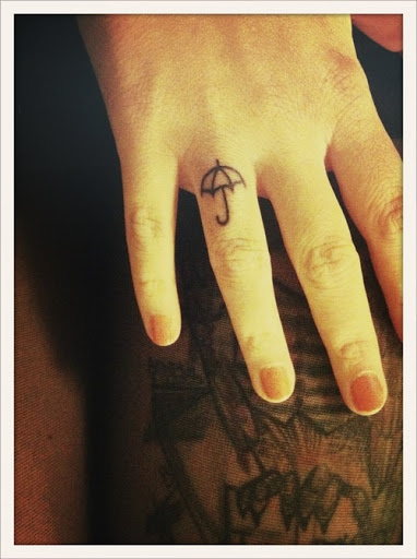 Tiny Umbrella Tattoo On Finger