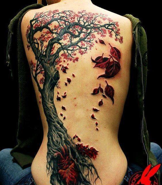 Tree Tattoo On Full Back For Girls
