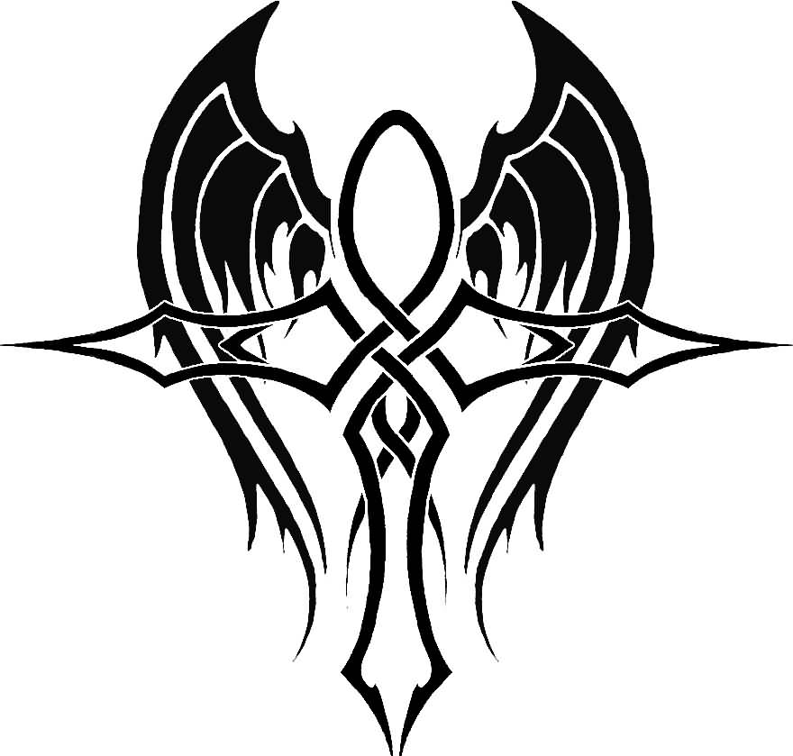 Tribal Angel Winged Ankh Tattoo Design