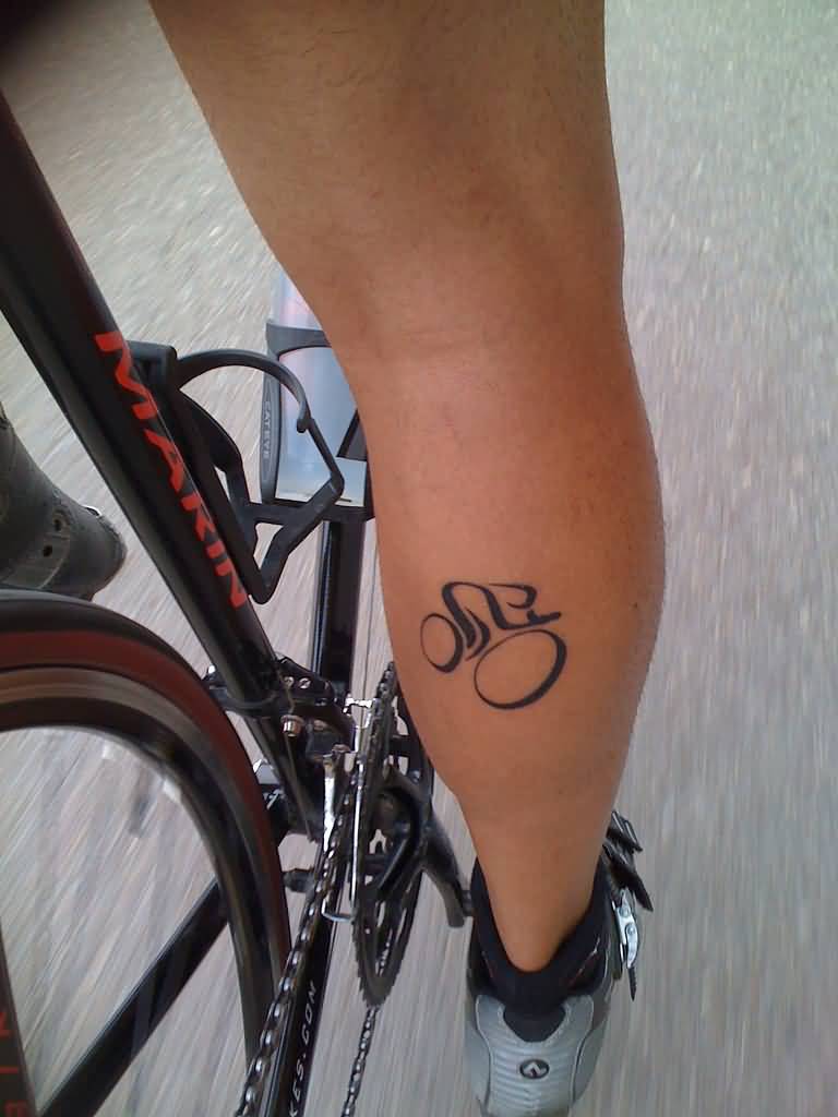 Tribal Bicycle Tattoo On Calf