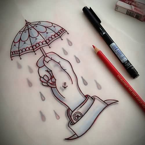 Umbrella In Hand Tattoo Design