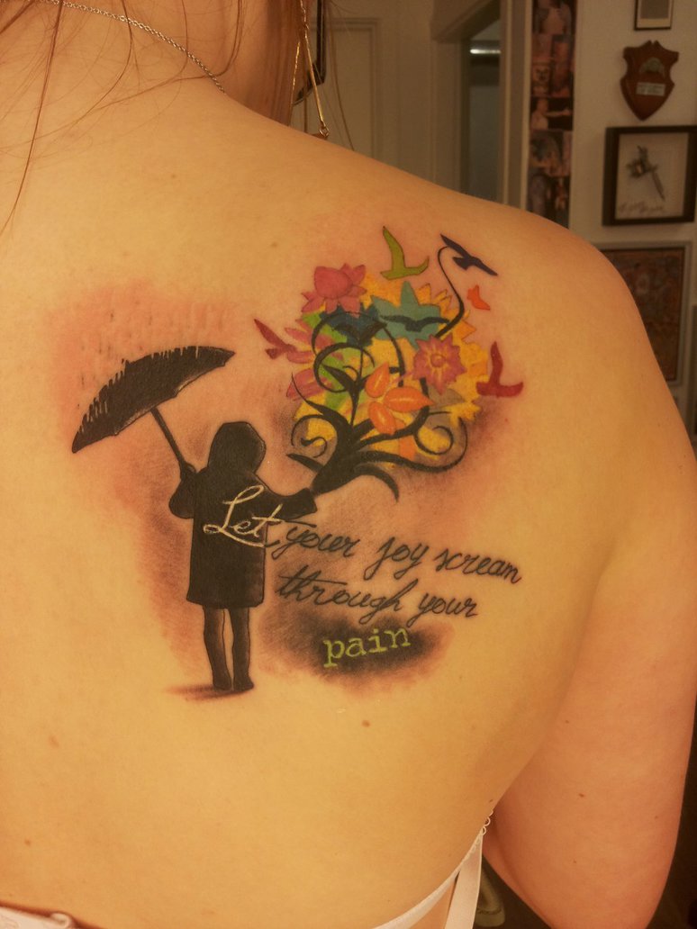Umbrella Tattoo On Right Back Shoulder by Soederberg