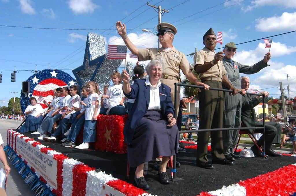 Veterans On Float During Veterans Day Parade