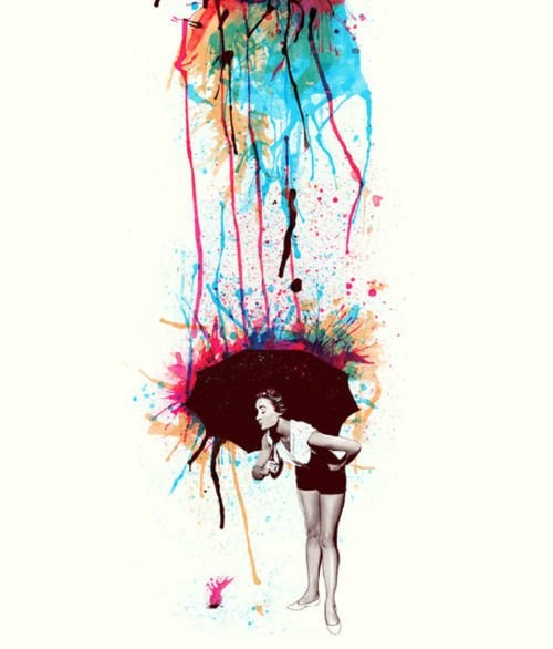 Watercolor Umbrella Girl Tattoo Design