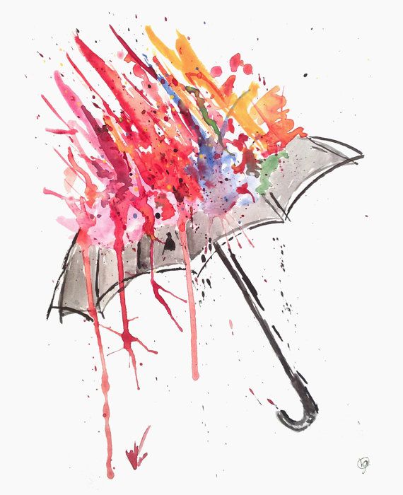Watercolor Umbrella Tattoo Design