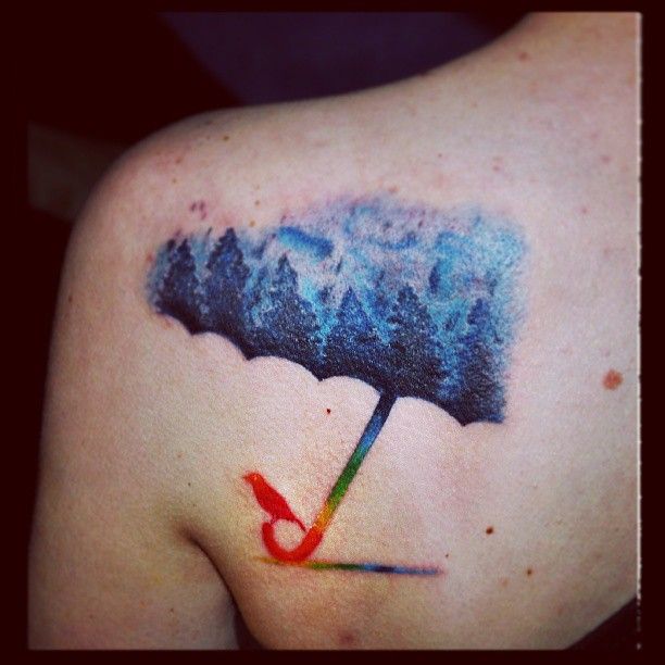 Watercolor Umbrella Tattoo On Back Shoulder